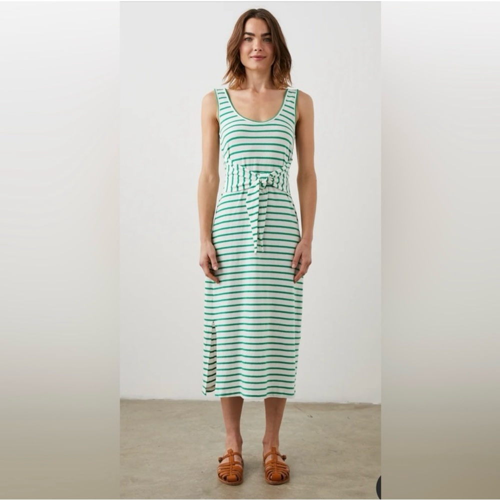 RAILS Meg Dress -Green And White Striped MIDI Dress